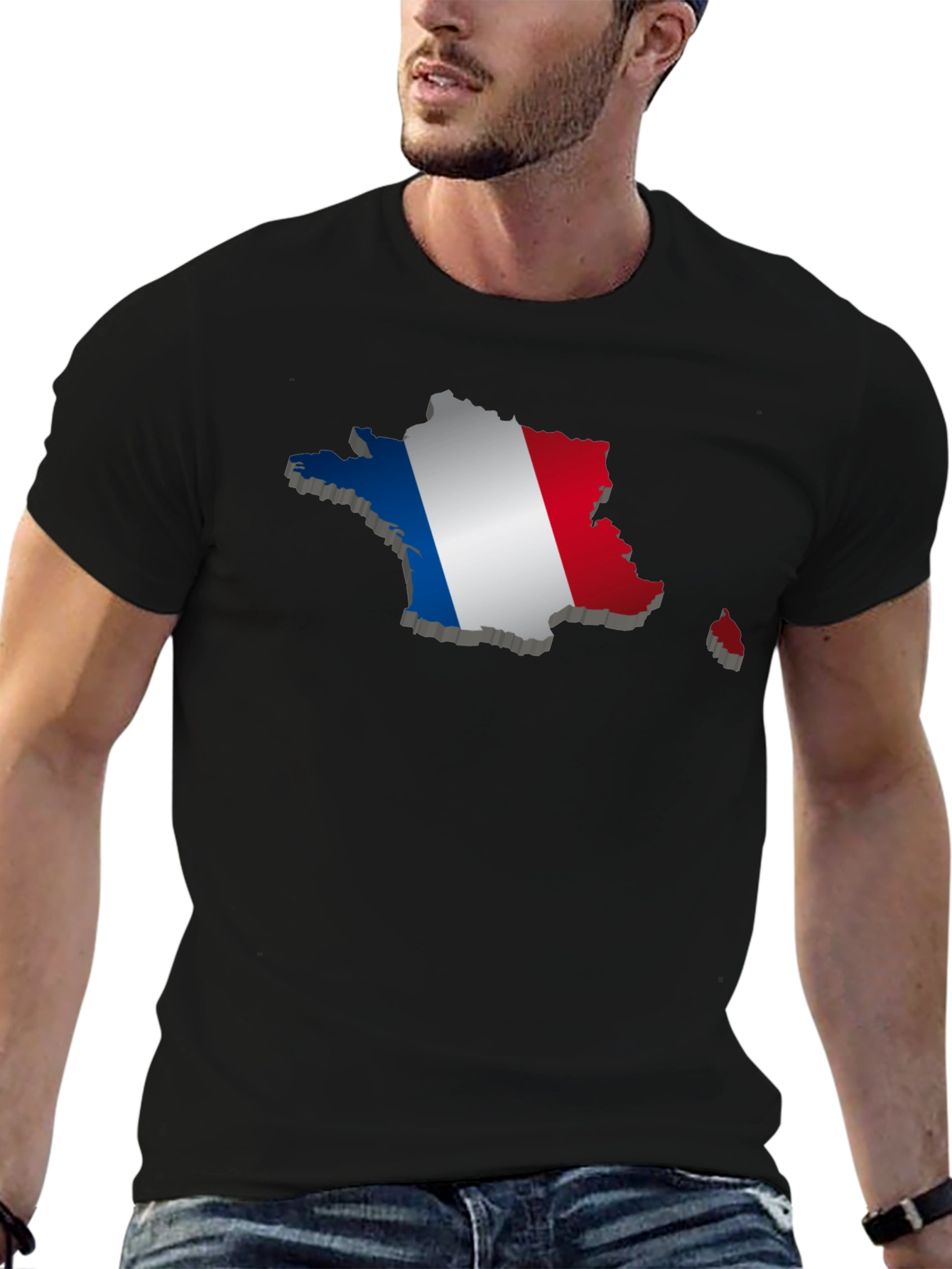 France Flag Map T-Shirt - Black Graphic Tee