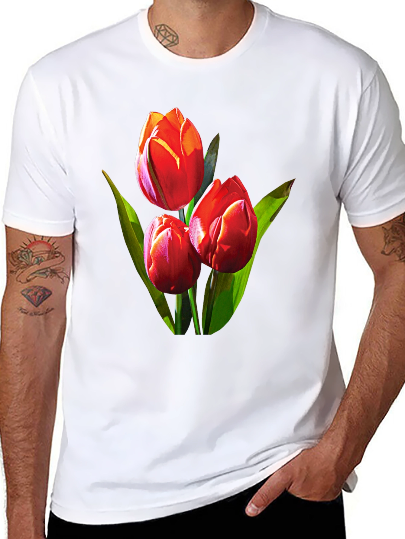 Tulip Graphic Tee - Black Floral Design