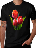 Tulip Graphic Tee - Black Floral Design
