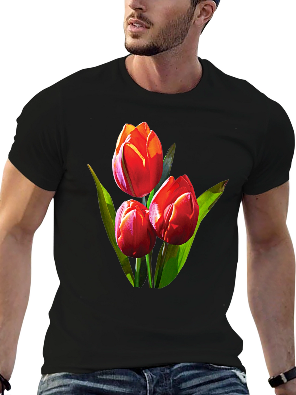 Tulip Graphic Tee - Black Floral Design