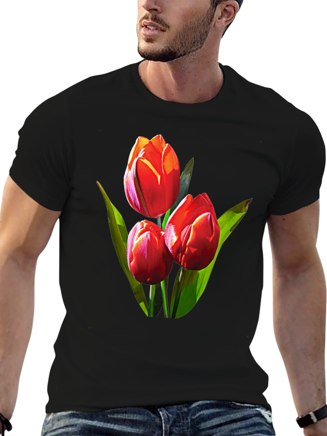 Tulip Graphic Tee - Black Floral Design