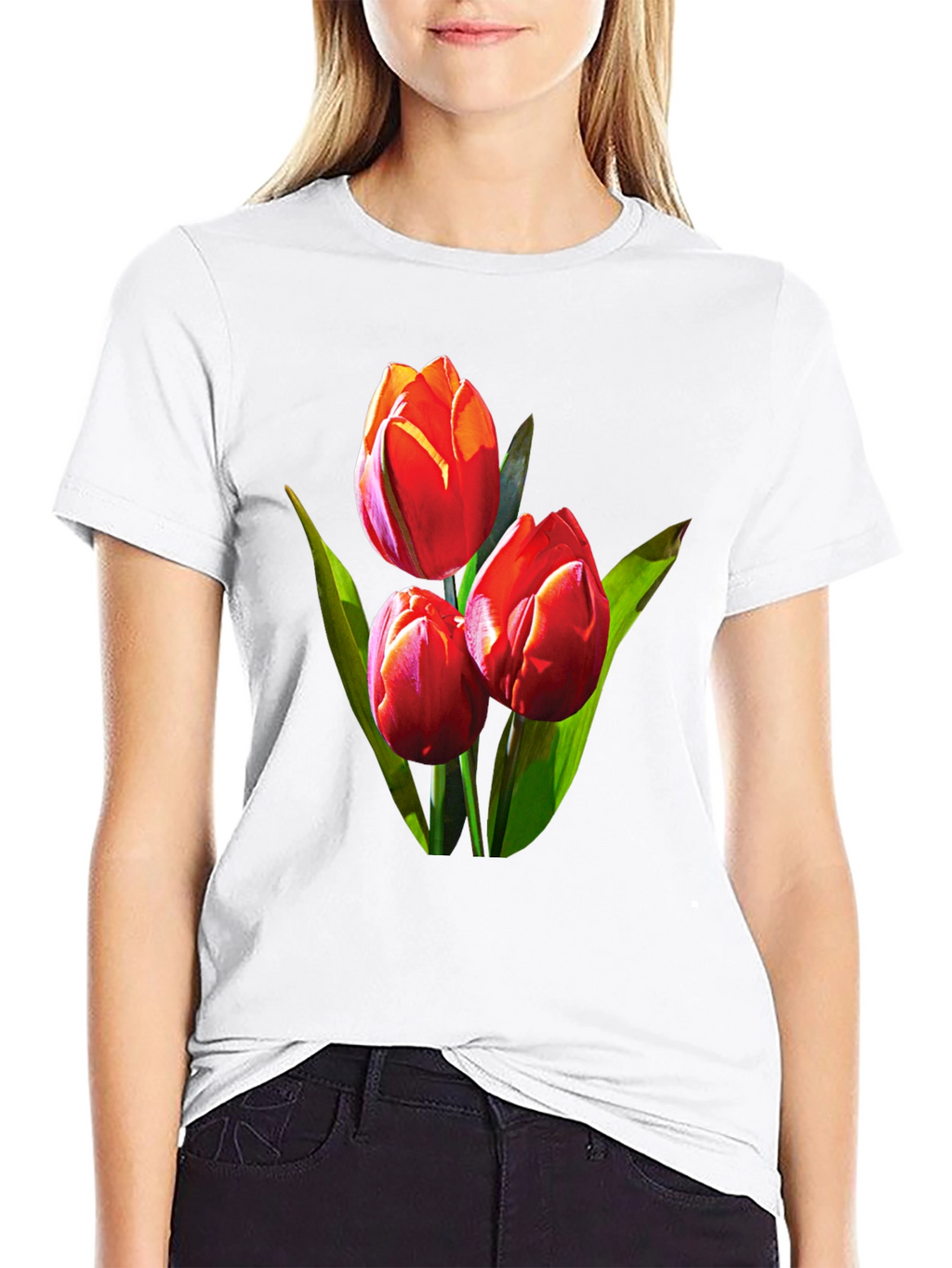 Tulip Graphic Tee - Black Floral Design