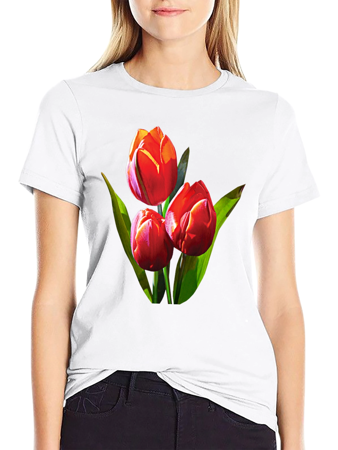 Tulip Graphic Tee - Black Floral Design