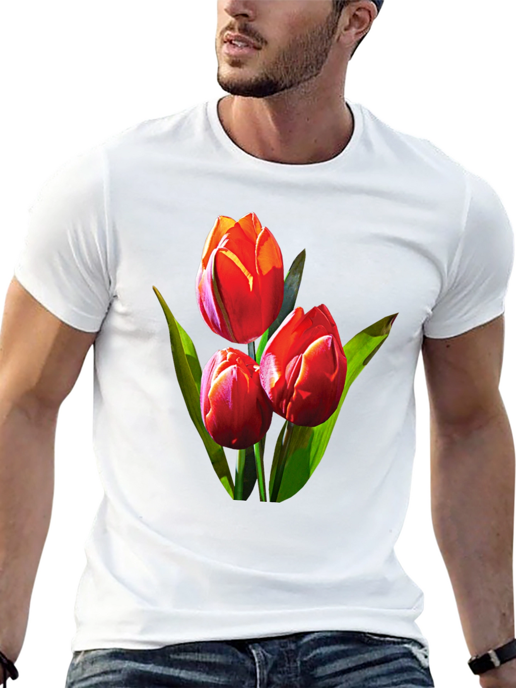 Tulip Graphic Tee - Black Floral Design