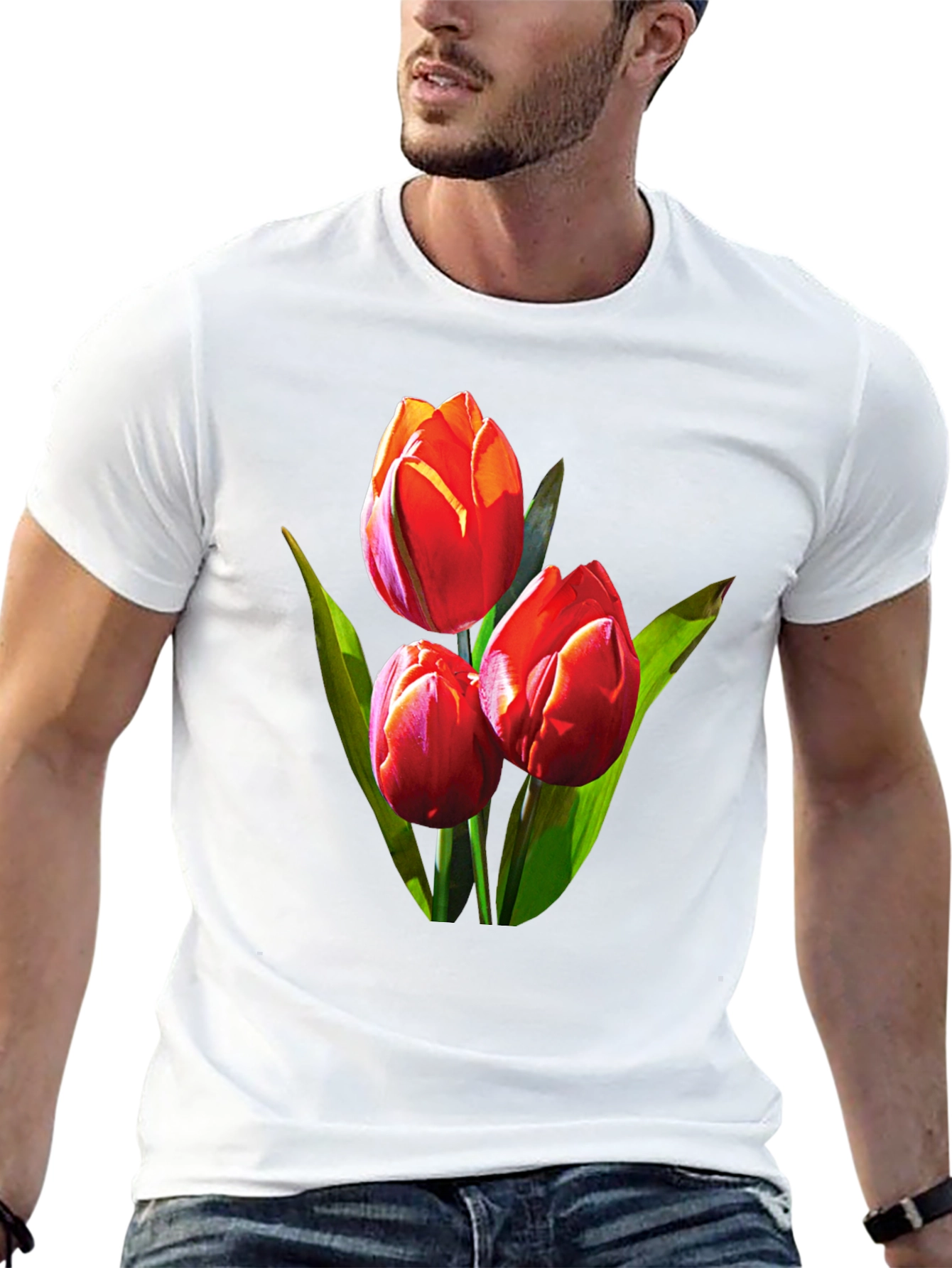 Tulip Graphic Tee - Black Floral Design
