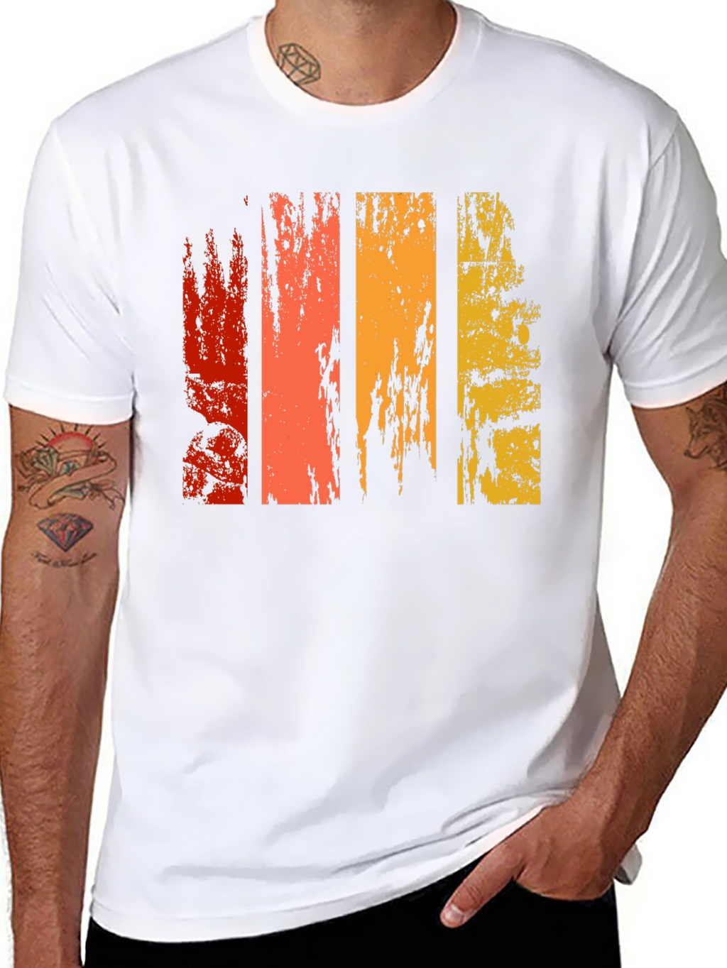 Retro Grunge Stripe Graphic Tee - Black