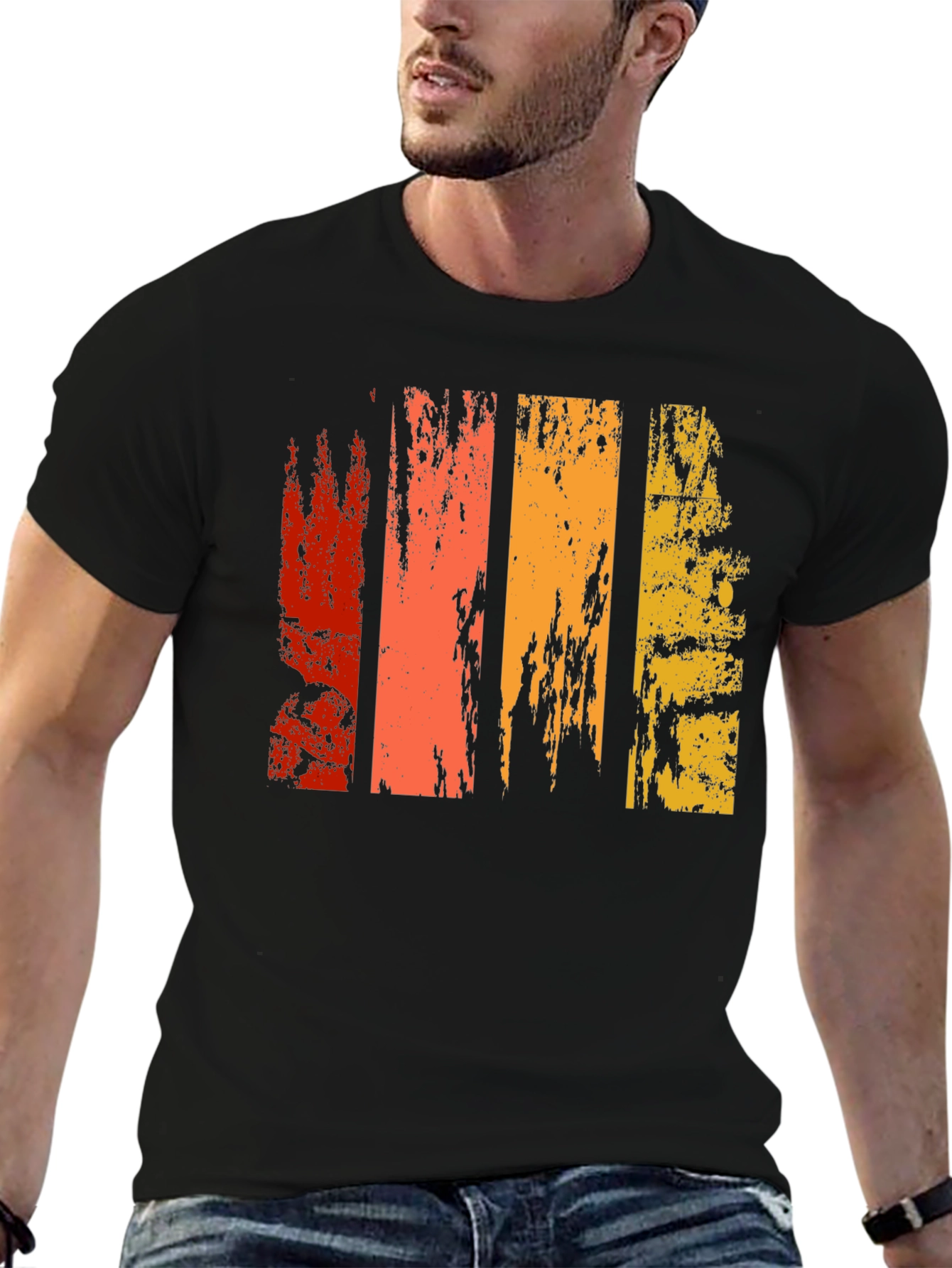 Retro Grunge Stripe Graphic Tee - Black