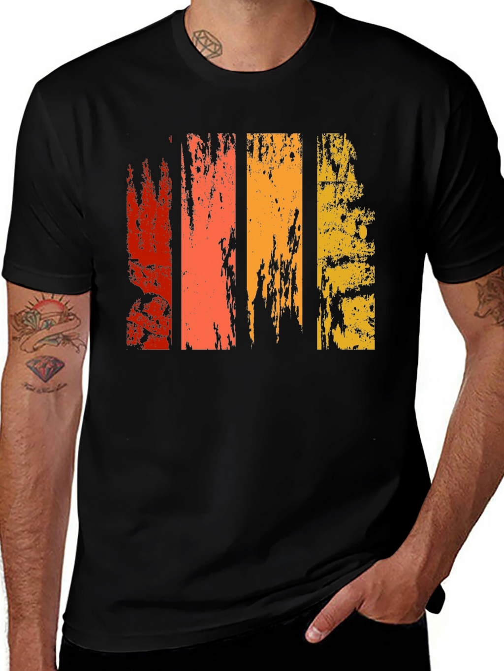 Retro Grunge Stripe Graphic Tee - Black