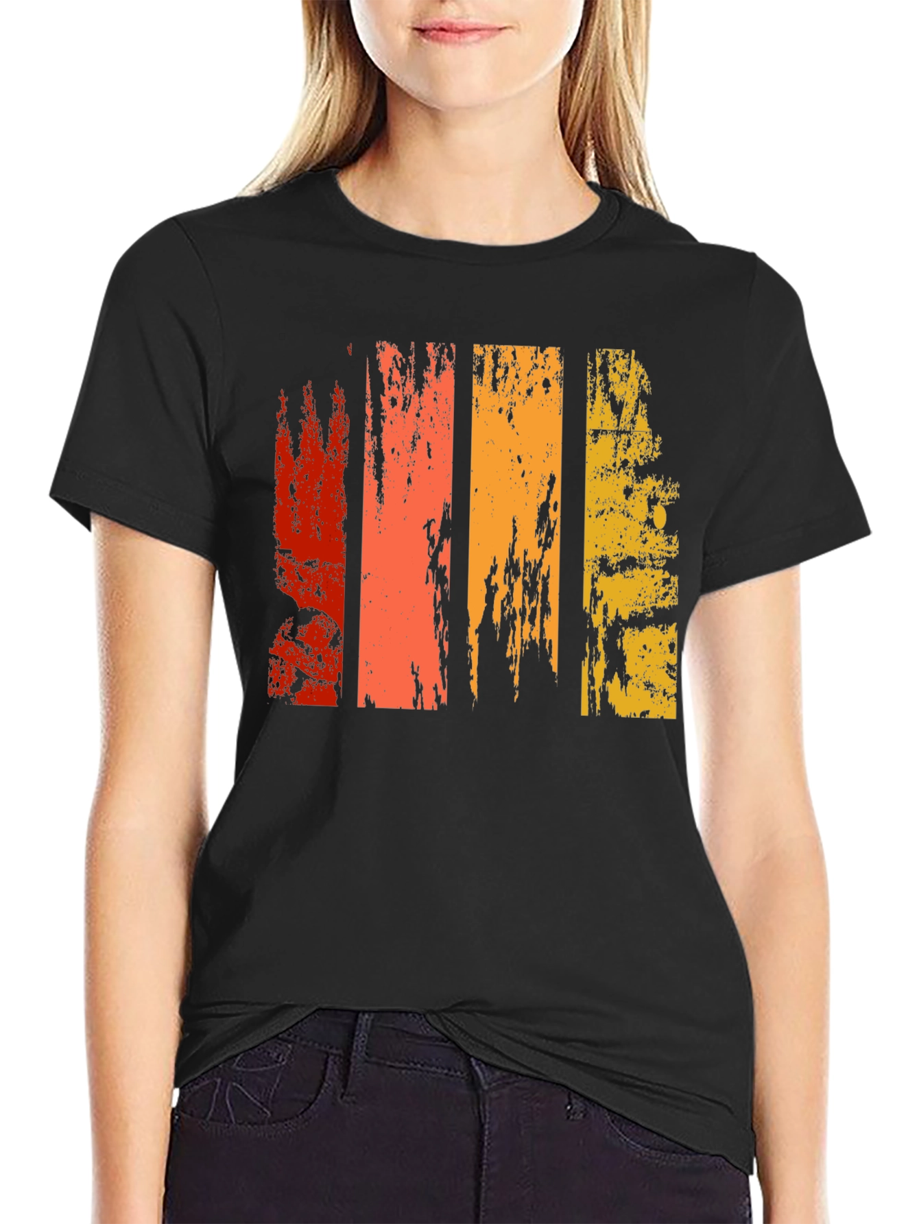 Retro Grunge Stripe Graphic Tee - Black