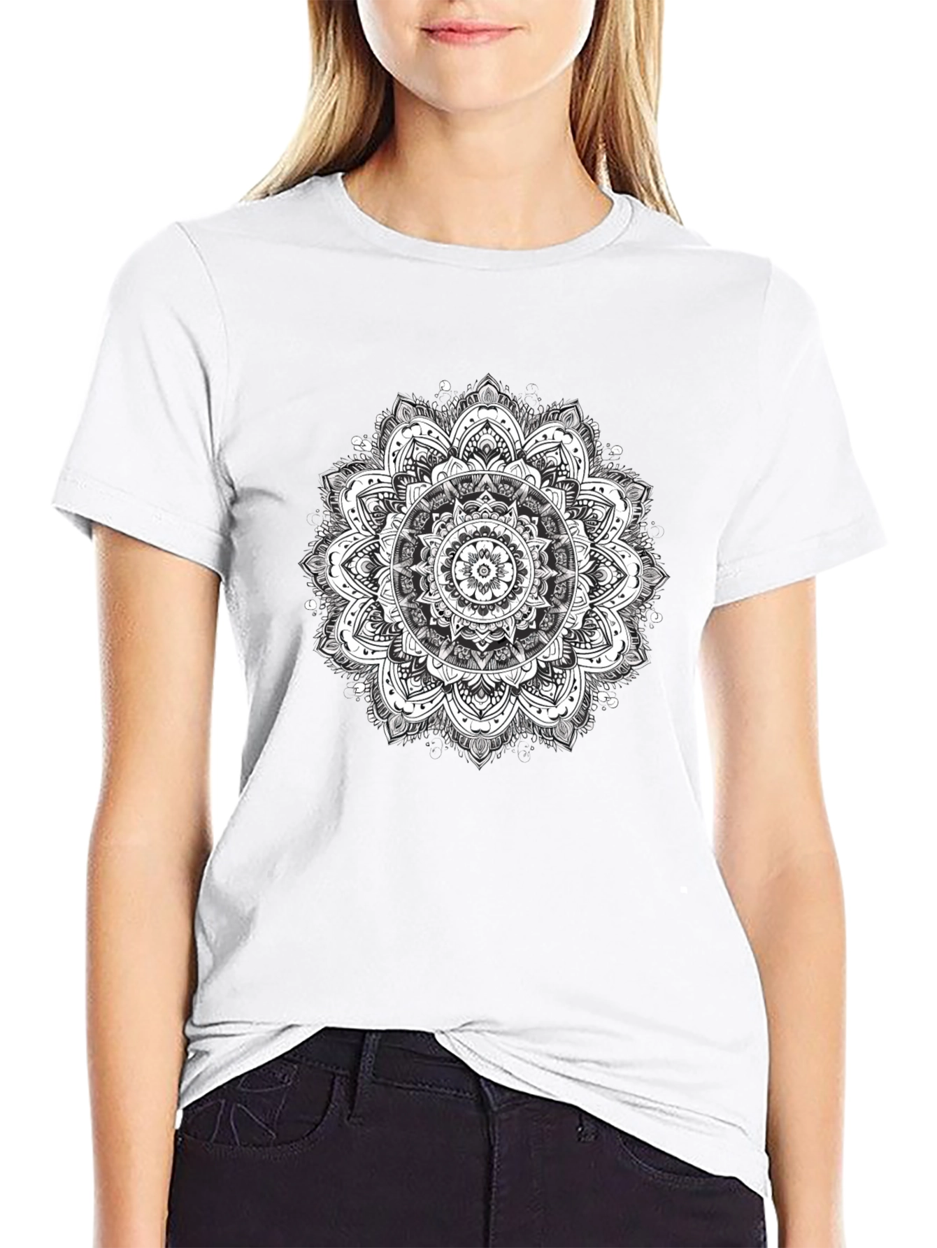 Mens Black T-Shirt with Mandala Print