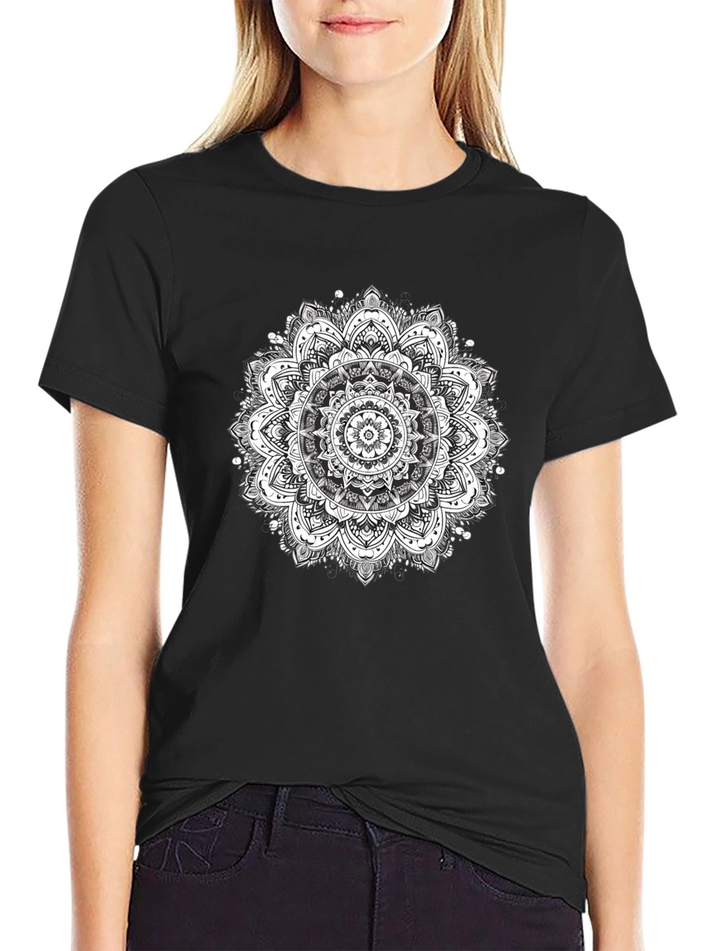 Mens Black T-Shirt with Mandala Print