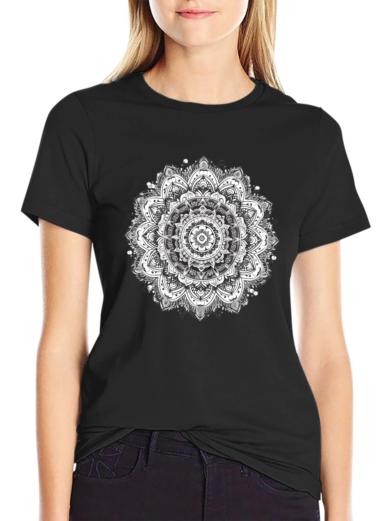 Mens Black T-Shirt with Mandala Print
