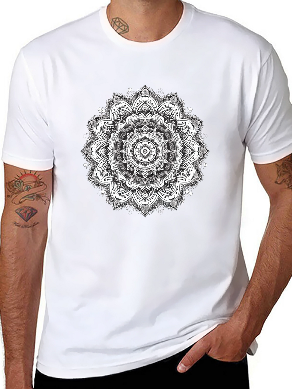 Mens Black T-Shirt with Mandala Print