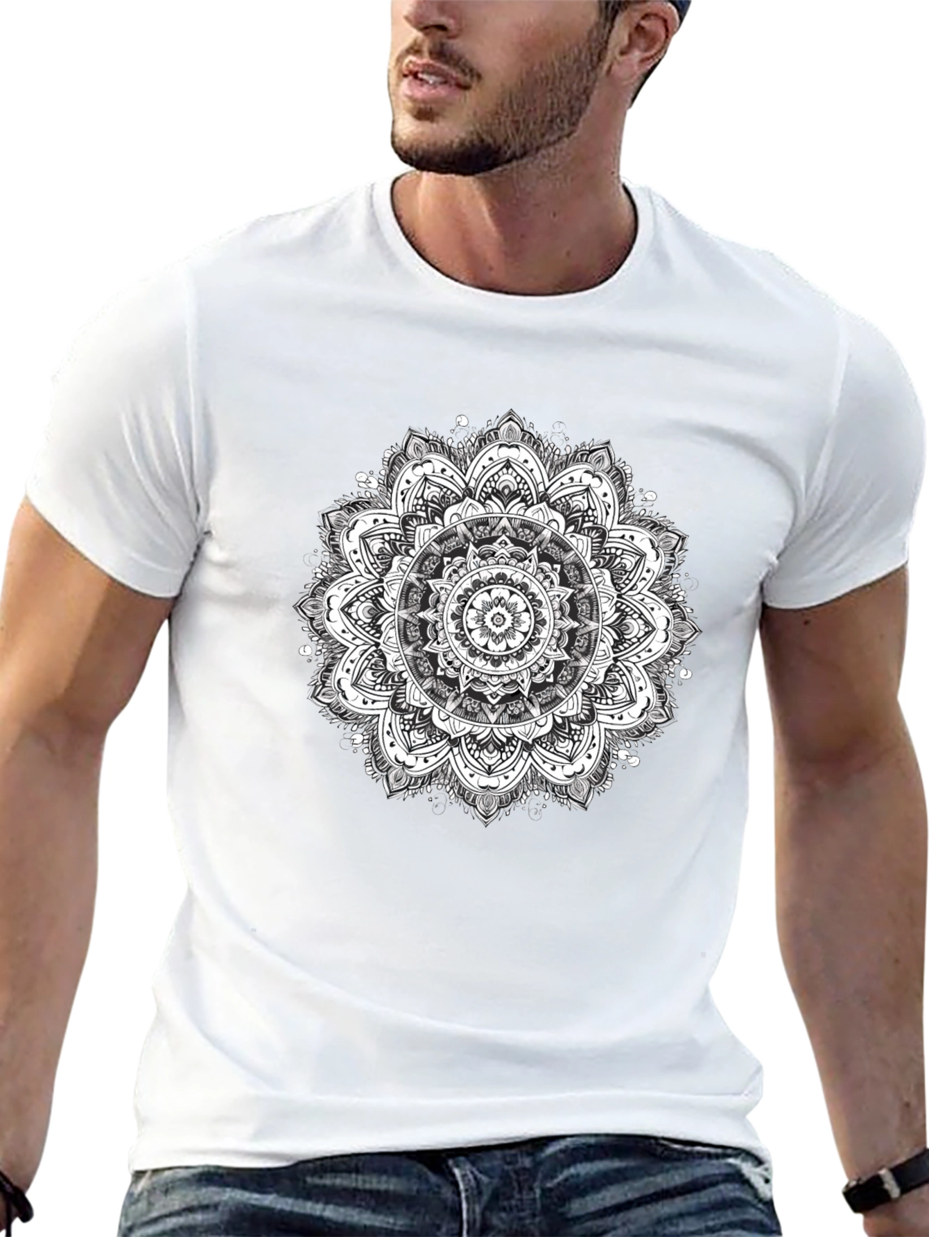Mens Black T-Shirt with Mandala Print