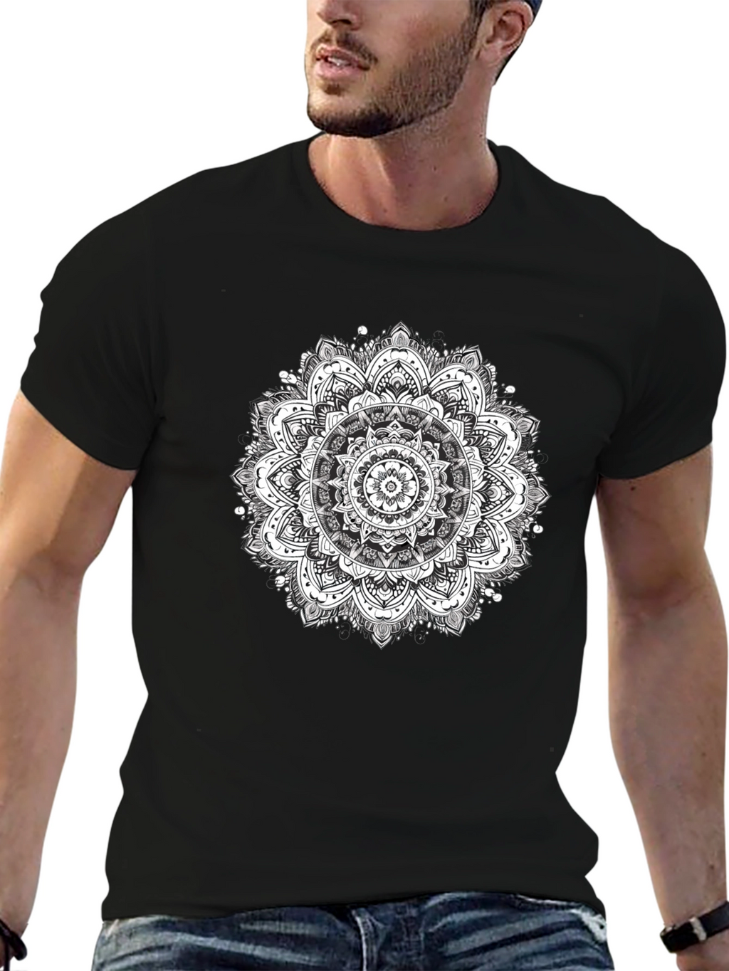 Mens Black T-Shirt with Mandala Print