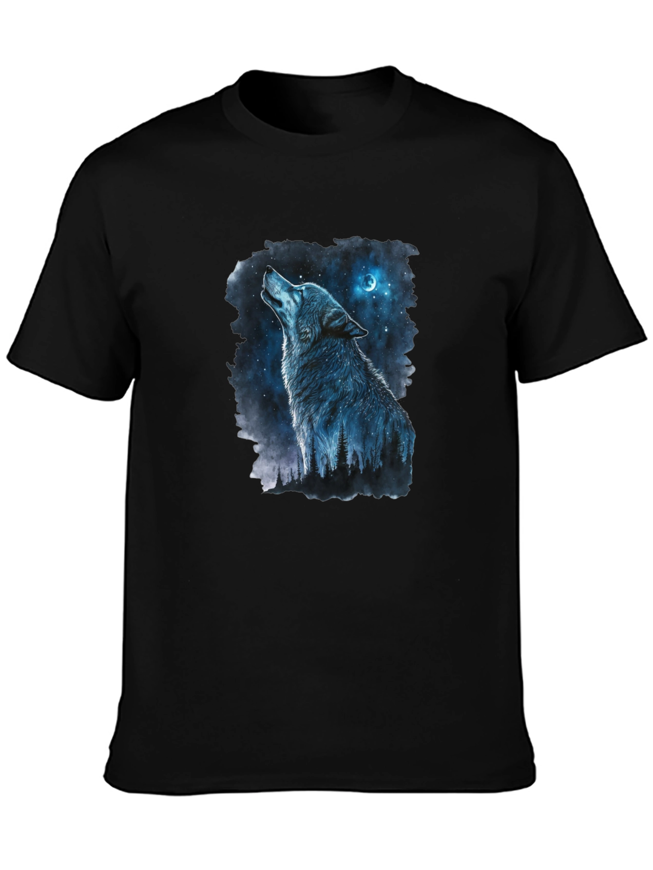Wolf Howling at Moon Graphic Black T-Shirt