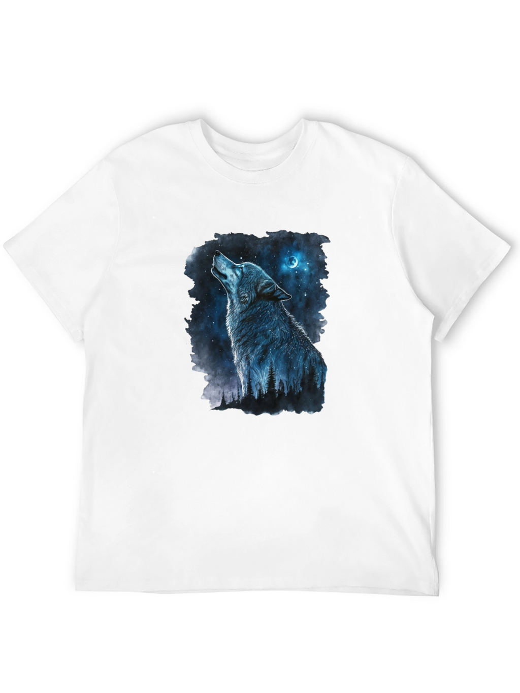 Wolf Howling at Moon Graphic Black T-Shirt