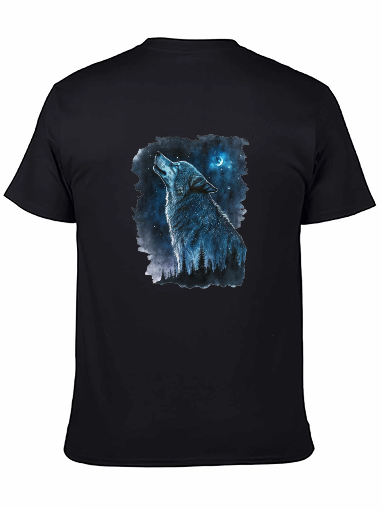 Wolf Howling at Moon Graphic Black T-Shirt