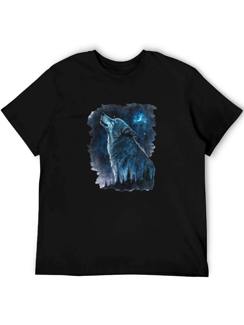 Wolf Howling at Moon Graphic Black T-Shirt