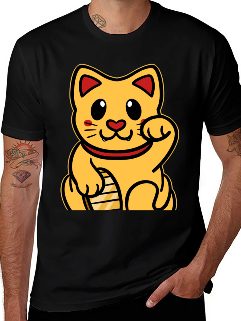 Lucky Cat Graphic T-Shirt - Black