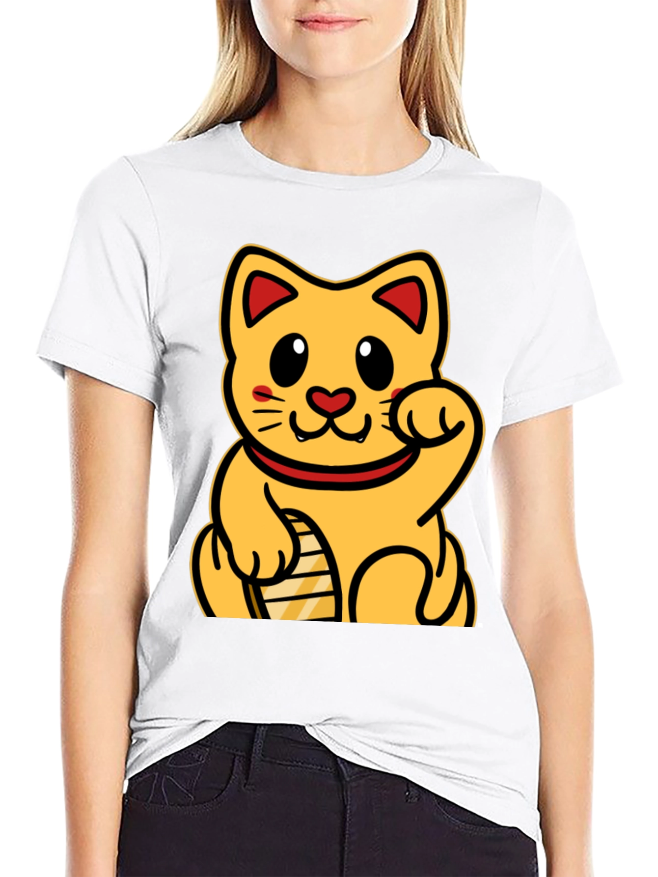 Lucky Cat Graphic T-Shirt - Black