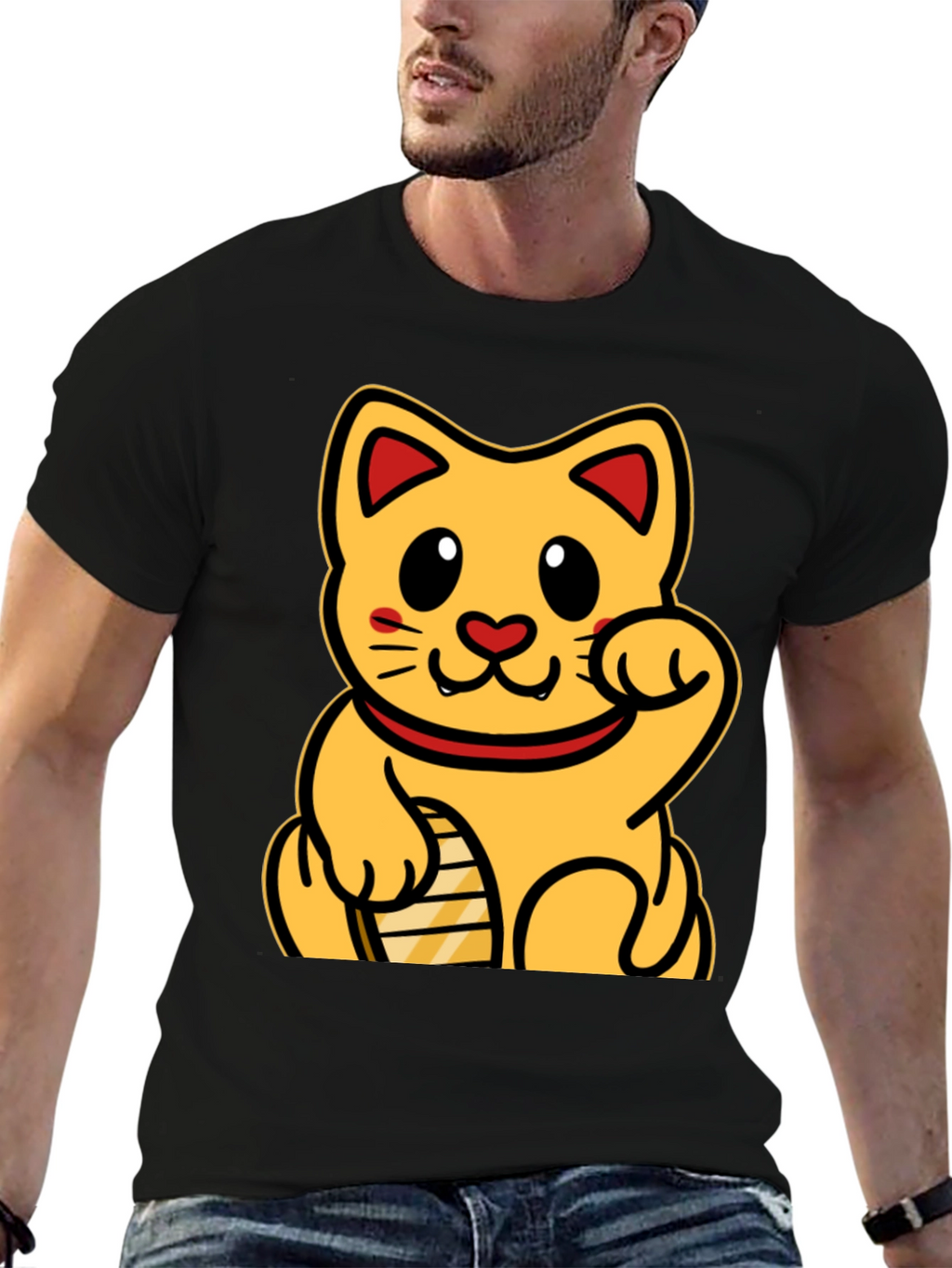 Lucky Cat Graphic T-Shirt - Black