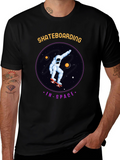 Skateboarding in Space Graphic Tee - Black Cotton