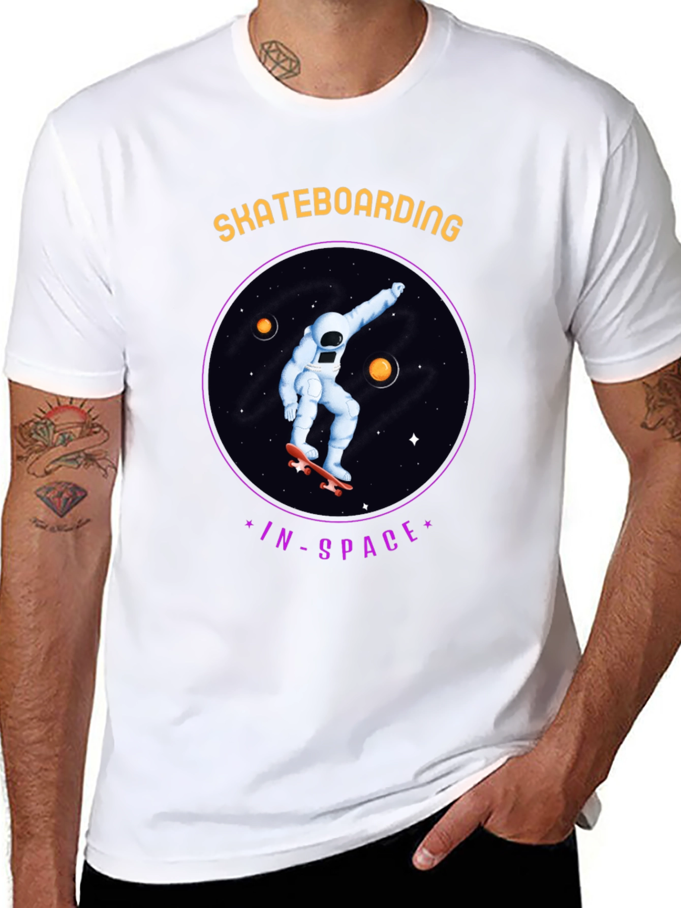 Skateboarding in Space Graphic Tee - Black Cotton