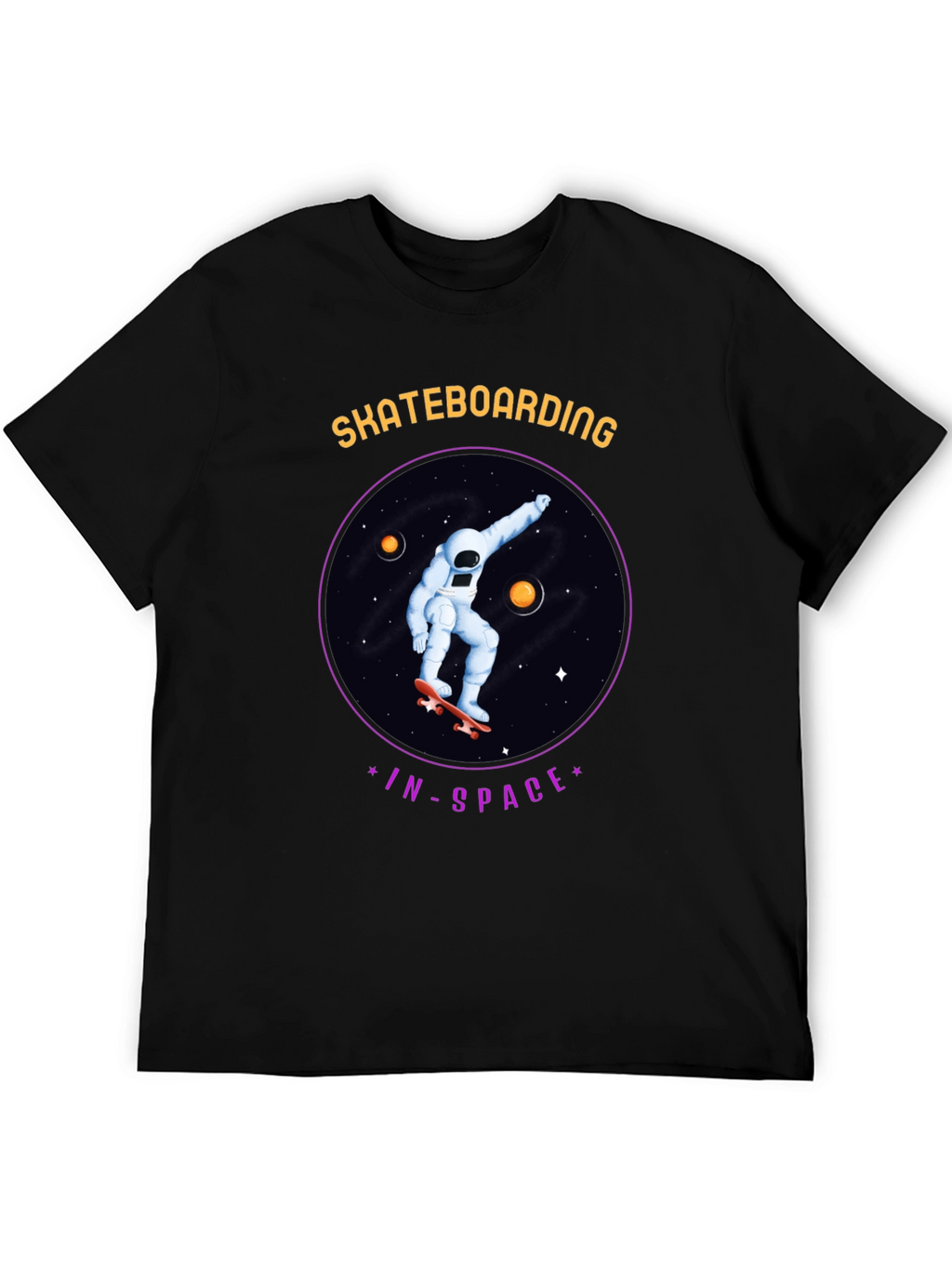 Skateboarding in Space Graphic Tee - Black Cotton