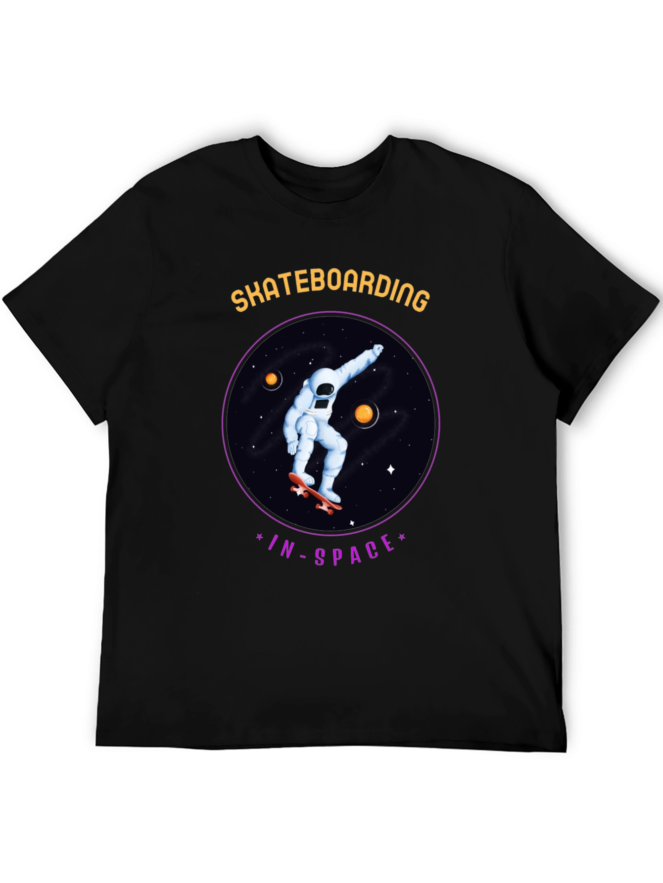Skateboarding in Space Graphic Tee - Black Cotton