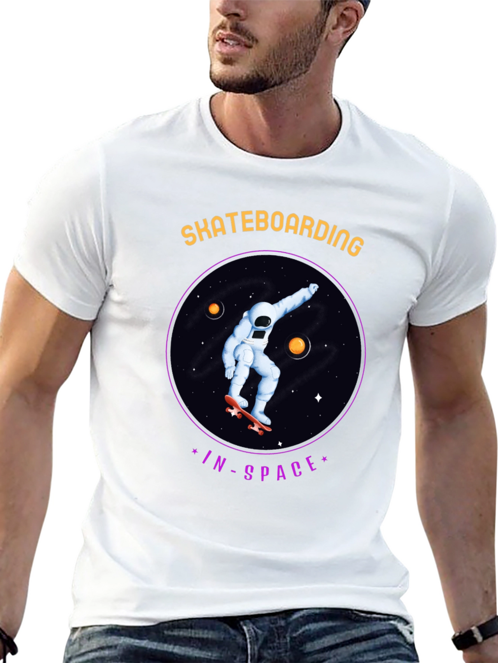 Skateboarding in Space Graphic Tee - Black Cotton