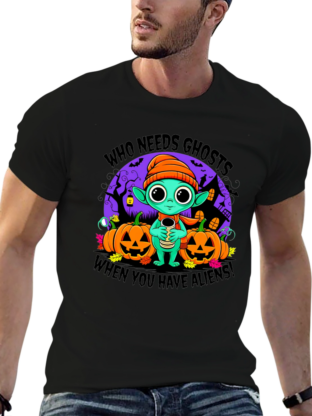 Halloween Alien Graphic T-Shirt