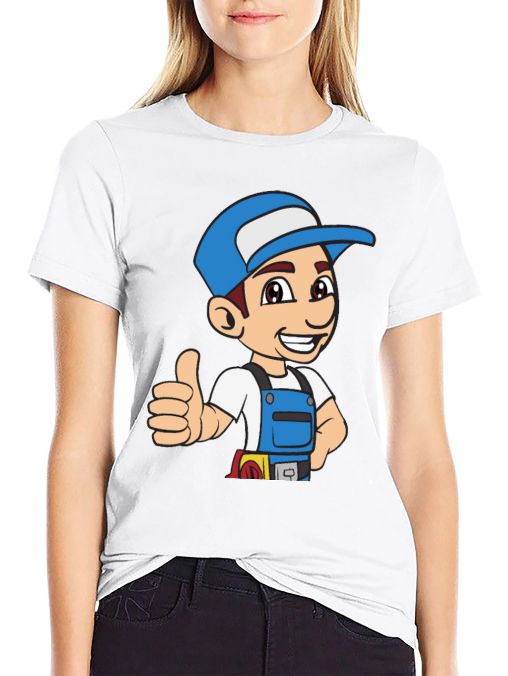 Cartoon Handyman Graphic T-Shirt - Black