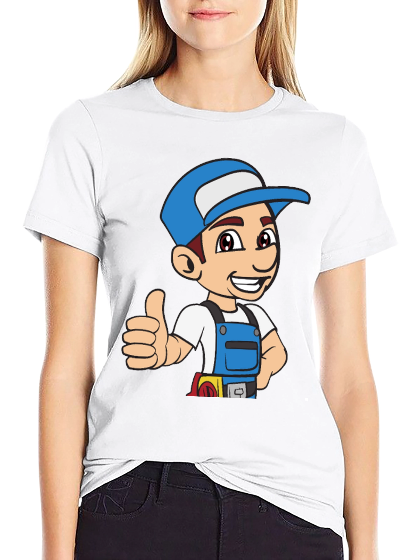 Cartoon Handyman Graphic T-Shirt - Black