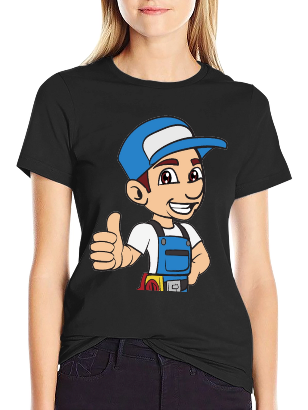 Cartoon Handyman Graphic T-Shirt - Black