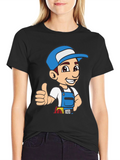 Cartoon Handyman Graphic T-Shirt - Black