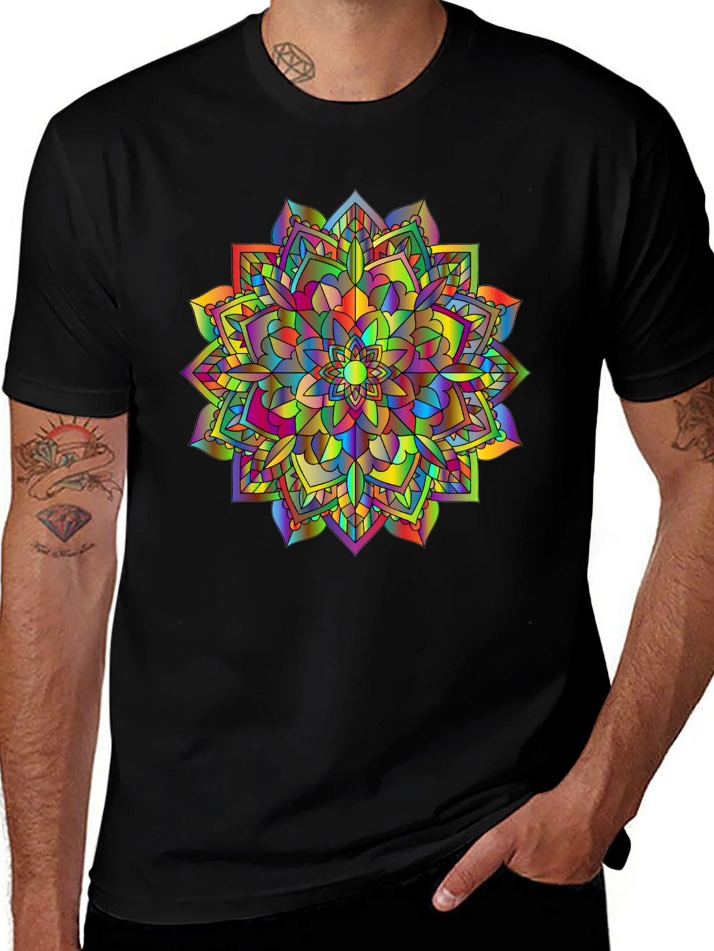 Rainbow Mandala T-Shirt - Vibrant Graphic Tee