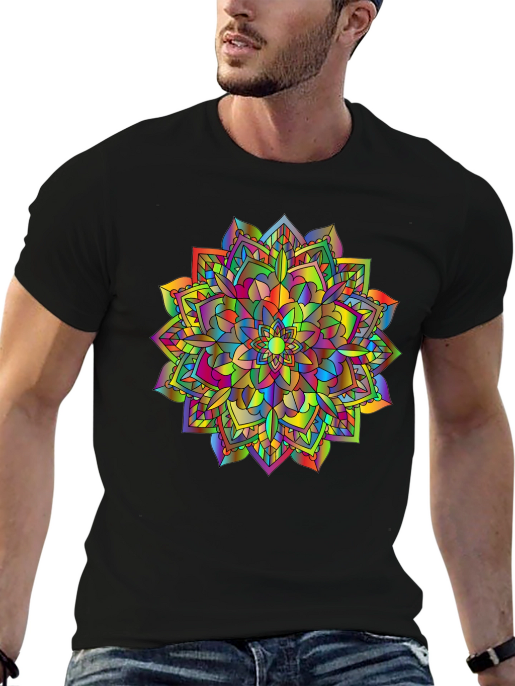 Rainbow Mandala T-Shirt - Vibrant Graphic Tee