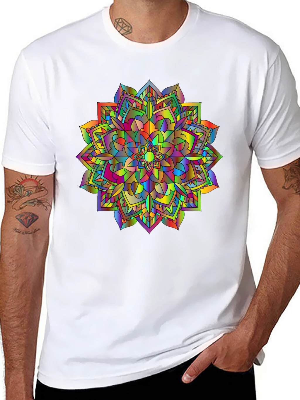 Rainbow Mandala T-Shirt - Vibrant Graphic Tee