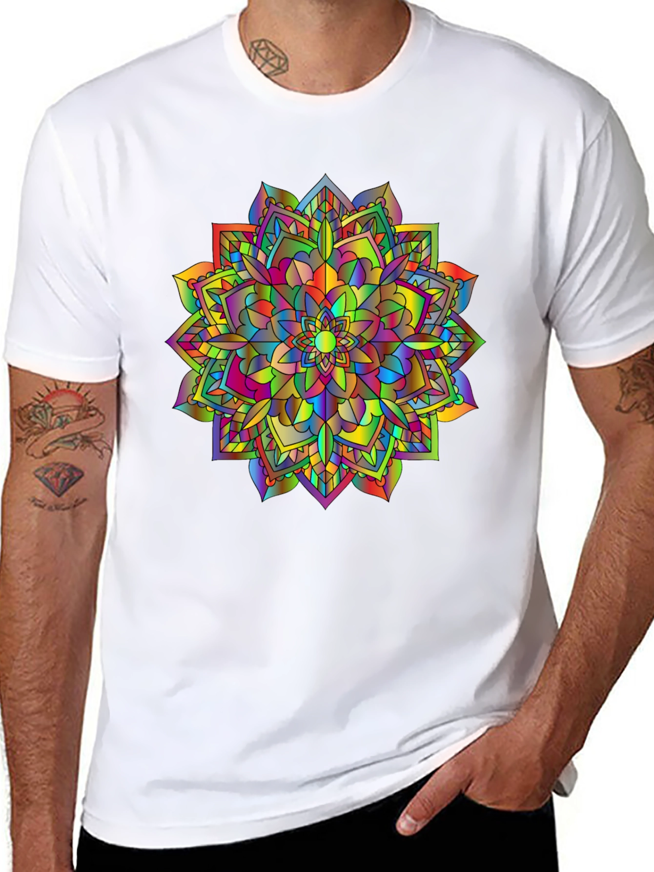 Rainbow Mandala T-Shirt - Vibrant Graphic Tee