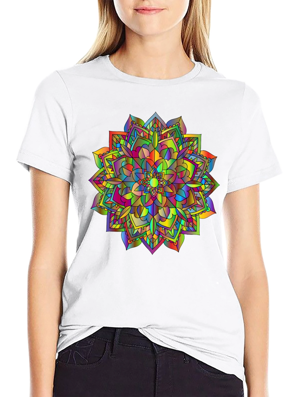 Rainbow Mandala T-Shirt - Vibrant Graphic Tee