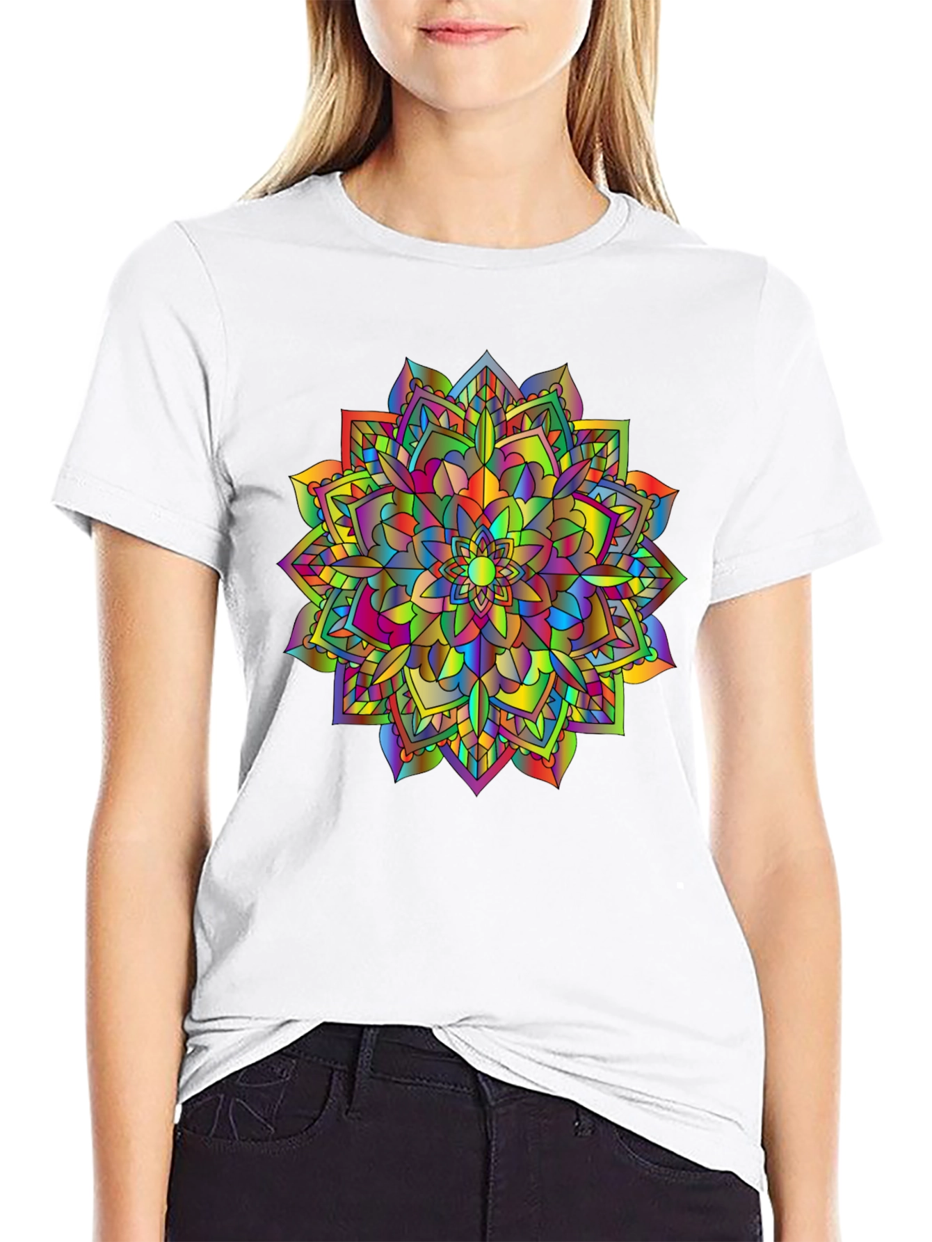 Rainbow Mandala T-Shirt - Vibrant Graphic Tee