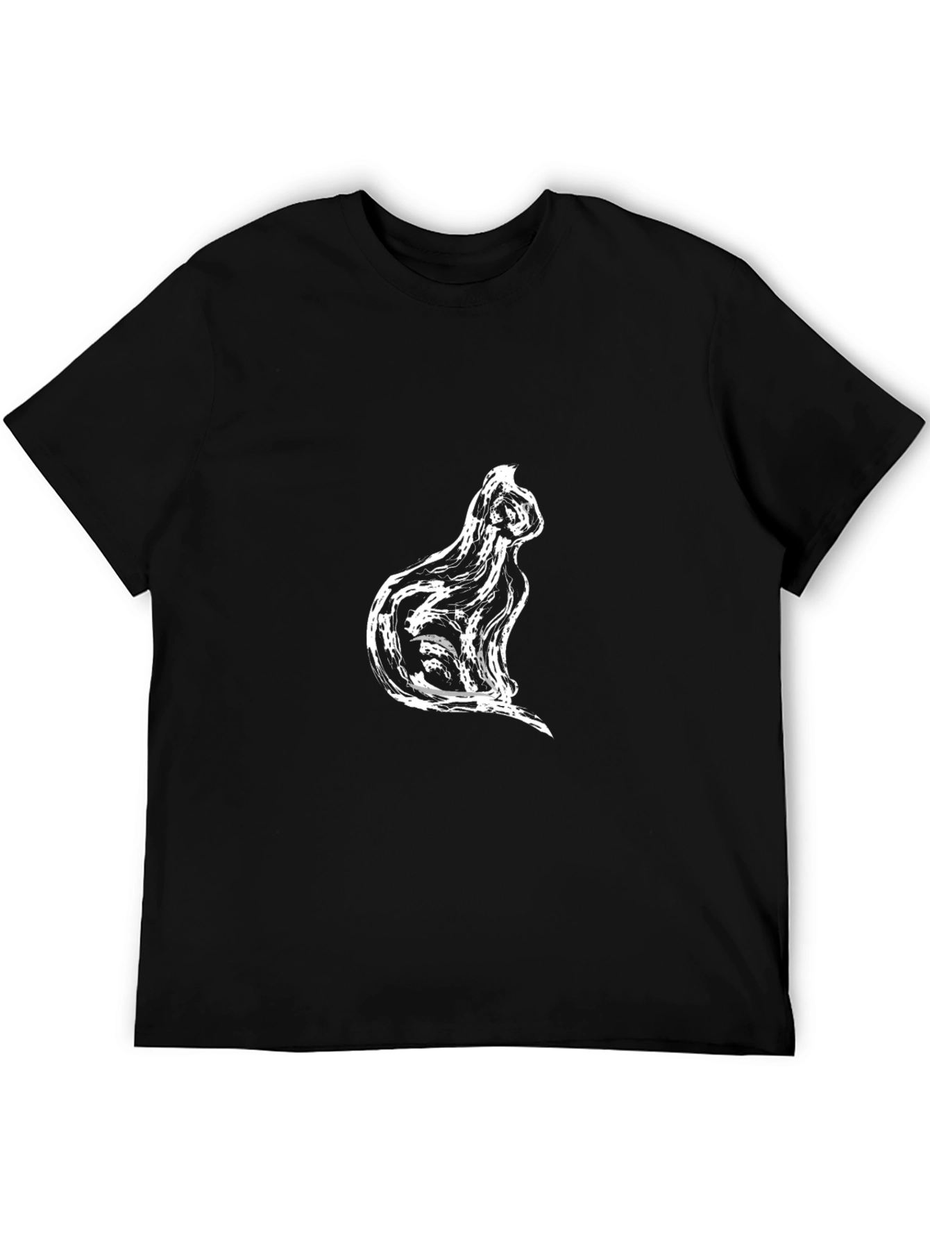 Black T-Shirt with Cat Silhouette Design