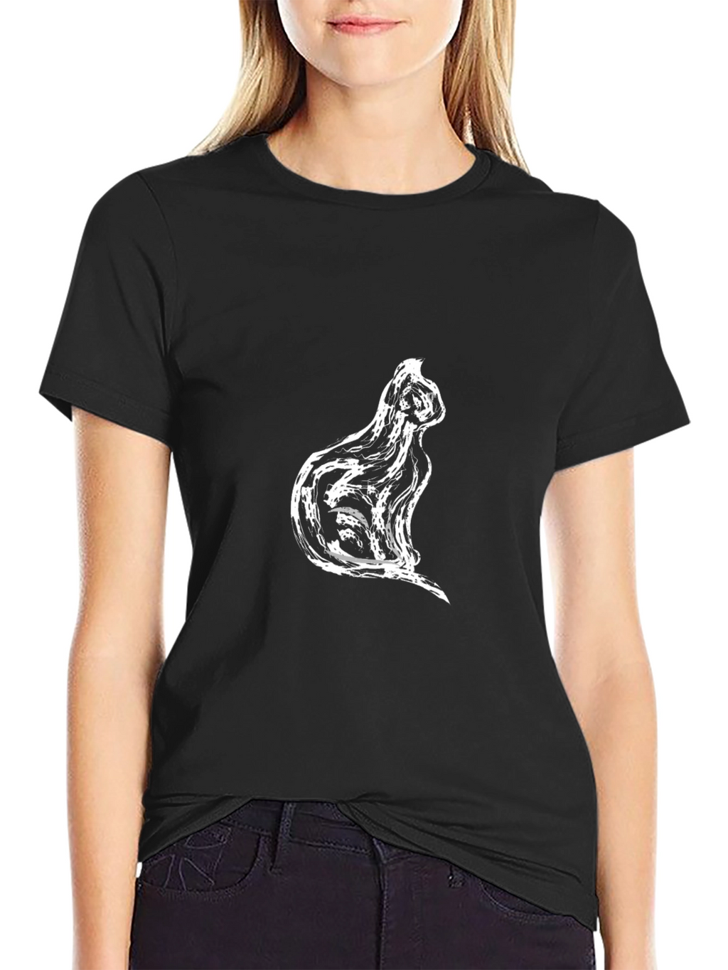 Black T-Shirt with Cat Silhouette Design