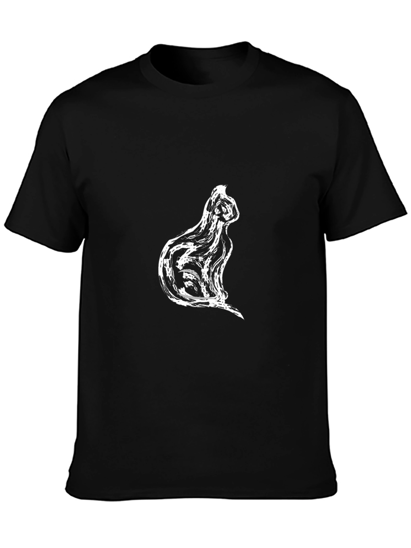 Black T-Shirt with Cat Silhouette Design