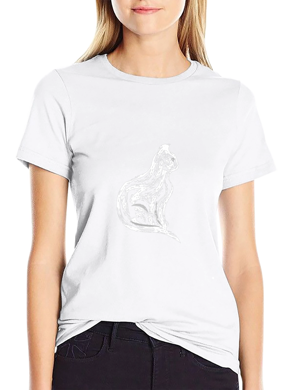 Black T-Shirt with Cat Silhouette Design