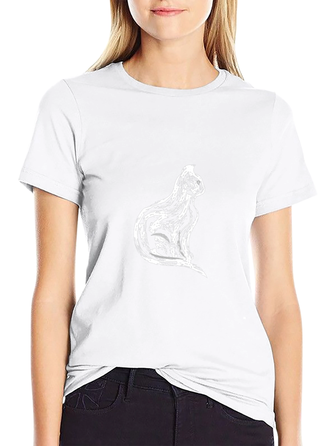 Black T-Shirt with Cat Silhouette Design