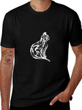 Black T-Shirt with Cat Silhouette Design
