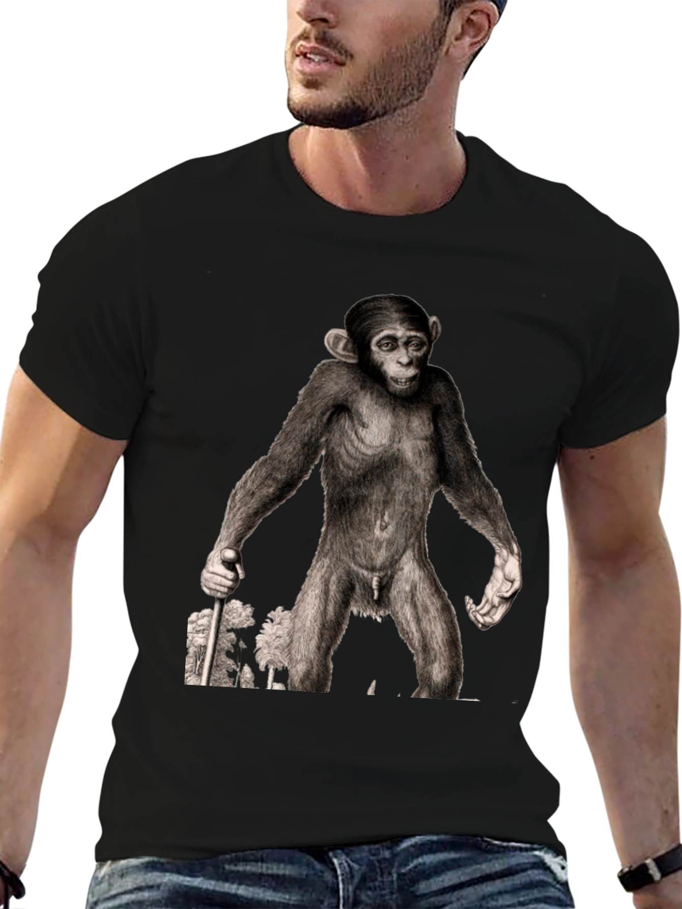 Ape Illustration Graphic Tee - Black