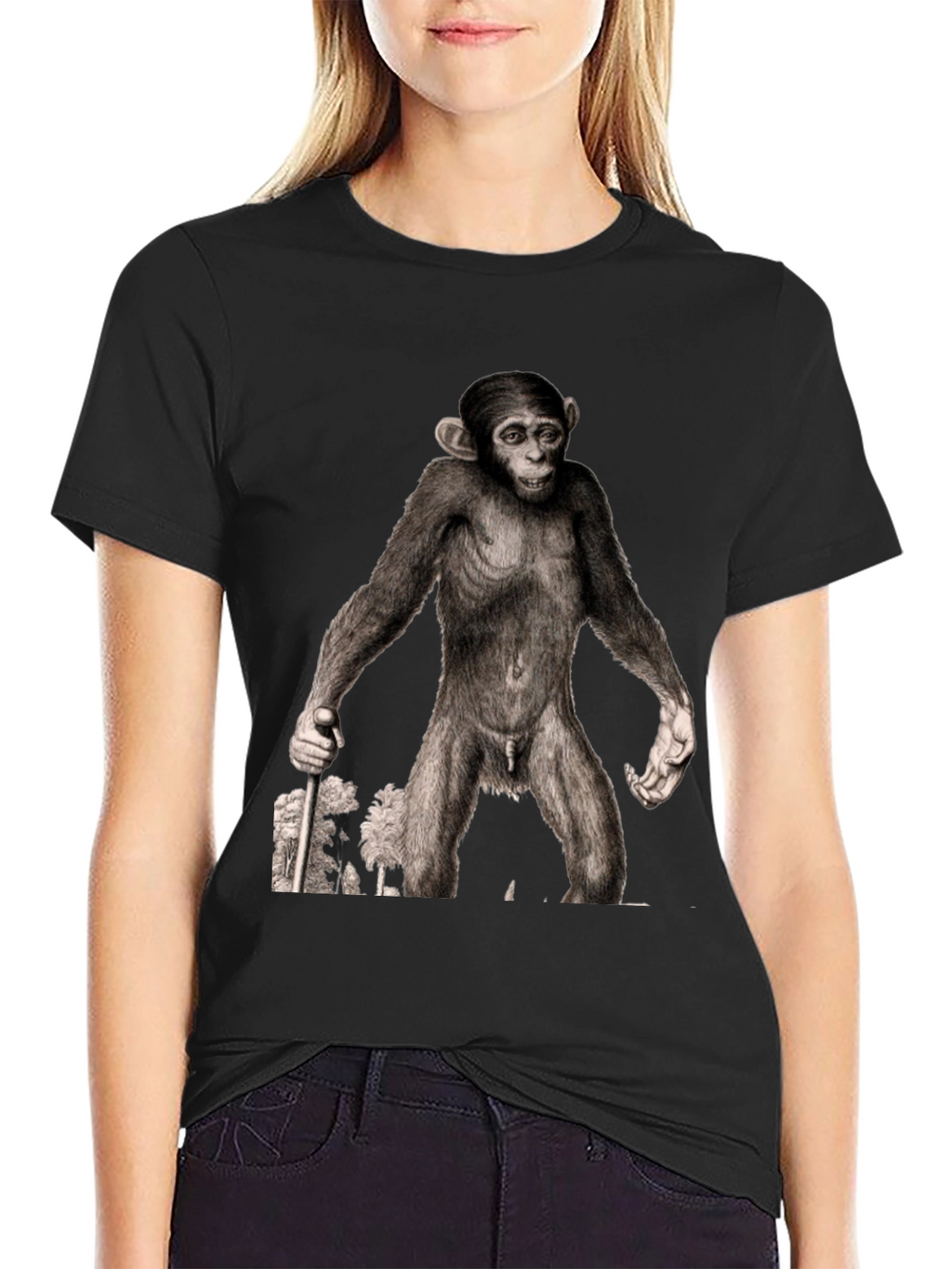Ape Illustration Graphic Tee - Black
